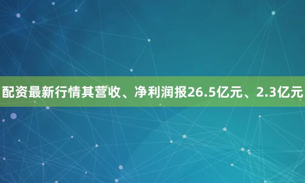 配资最新行情其营收、净利润报26.5亿元、2.3亿元